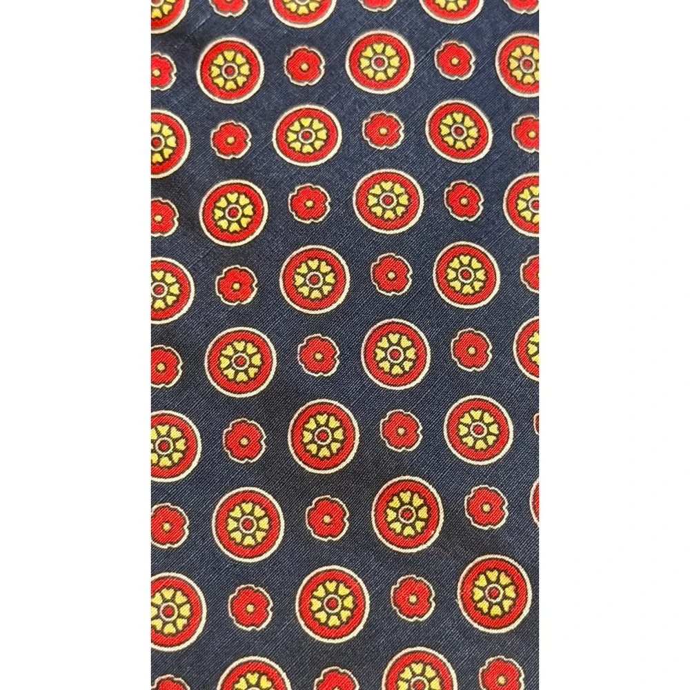 Polo Ralph Lauren Necktie Navy Blue Linen Silk Medallion Geometric Preppy Tie